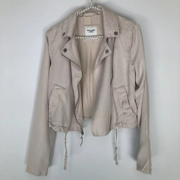 Abercrombie & Fitch Beige Asymmetrical Moto Biker Style Jacket Size Small - Picture 3 of 15